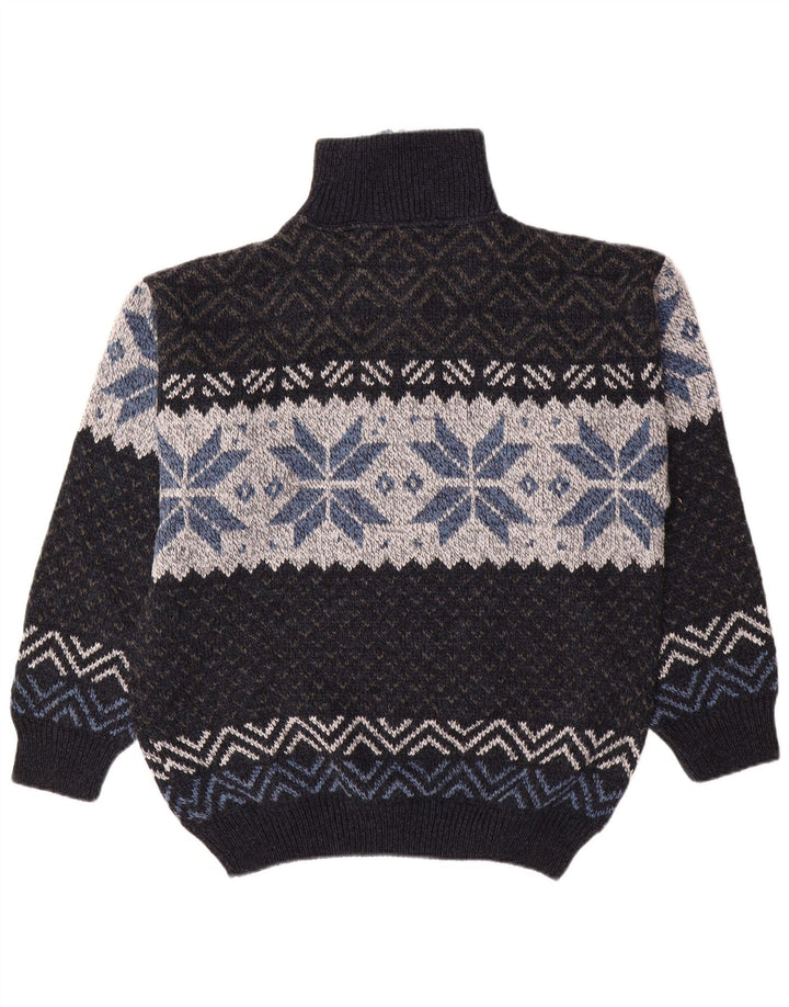 CANDA Mens Zip Neck Jumper Sweater Large Navy Blue Fair Isle Acrylic