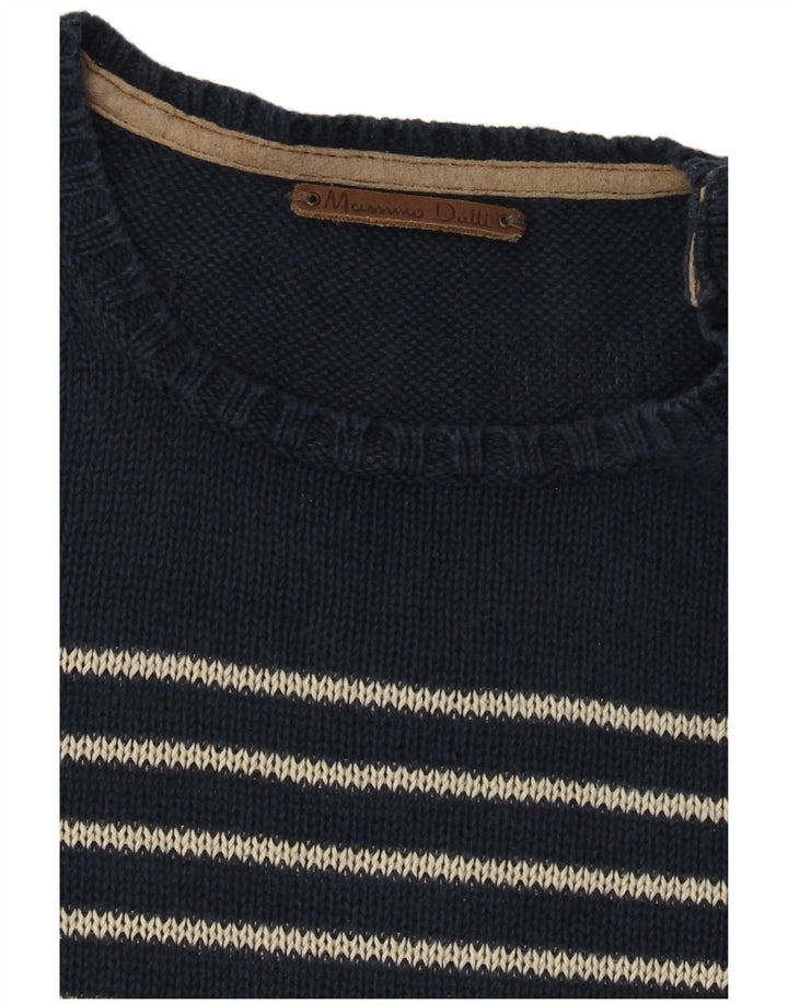 Massimo Dutti Mens Crew Neck Jumper Sweater Medium Navy Blue Striped