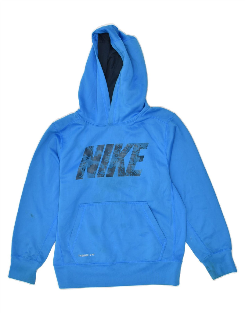 NIKE Boys Therma-Fit Graphic Hoodie Jumper 9-10 Years Small  Blue | Vintage Nike | Thrift | Second-Hand Nike | Used Clothing | Messina Hembry 