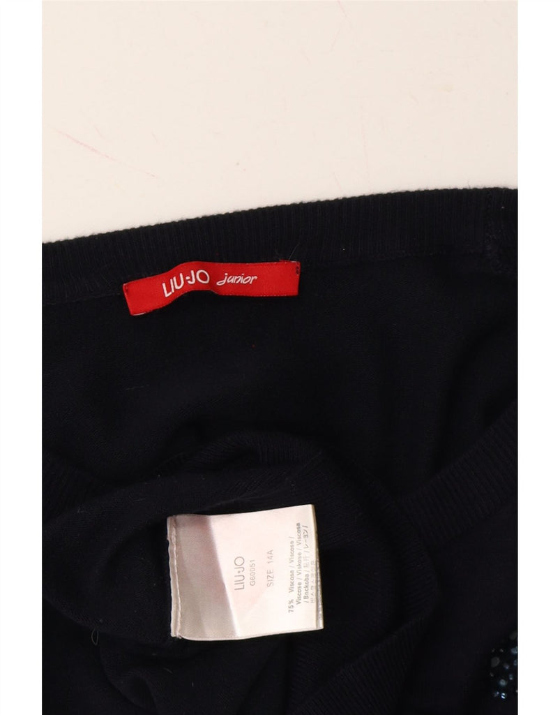 LIU JO Girls Boat Neck Jumper Sweater 13-14 Years Navy Blue Viscose Vintage Liu Jo and Second-Hand Liu Jo from Messina Hembry 