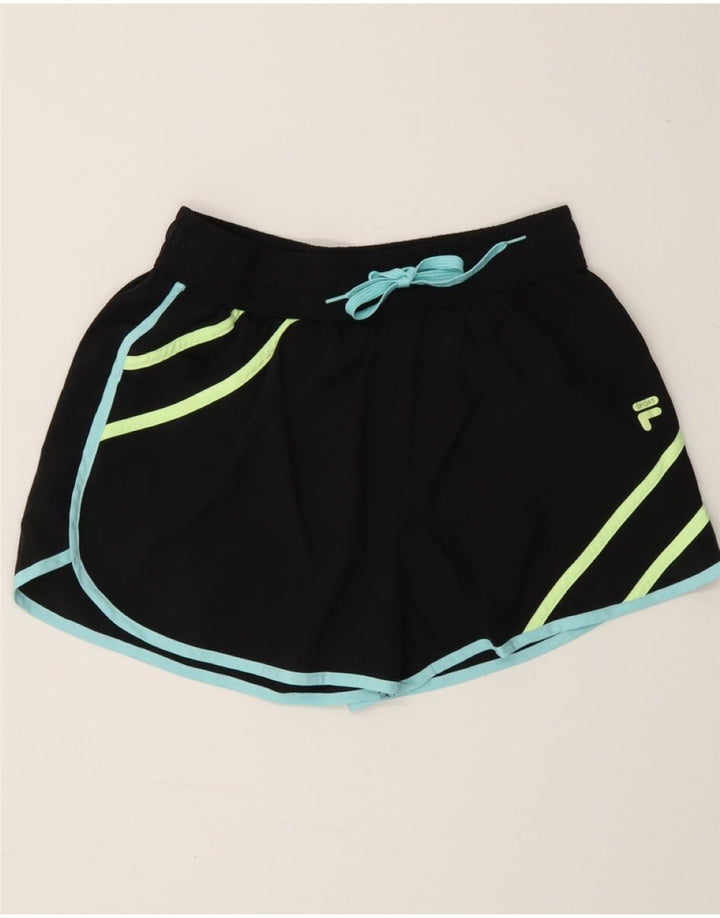 FILA Womens Sport Shorts UK 12 Medium Black Striped Polyester Vintage Fila and Second-Hand Fila from Messina Hembry 
