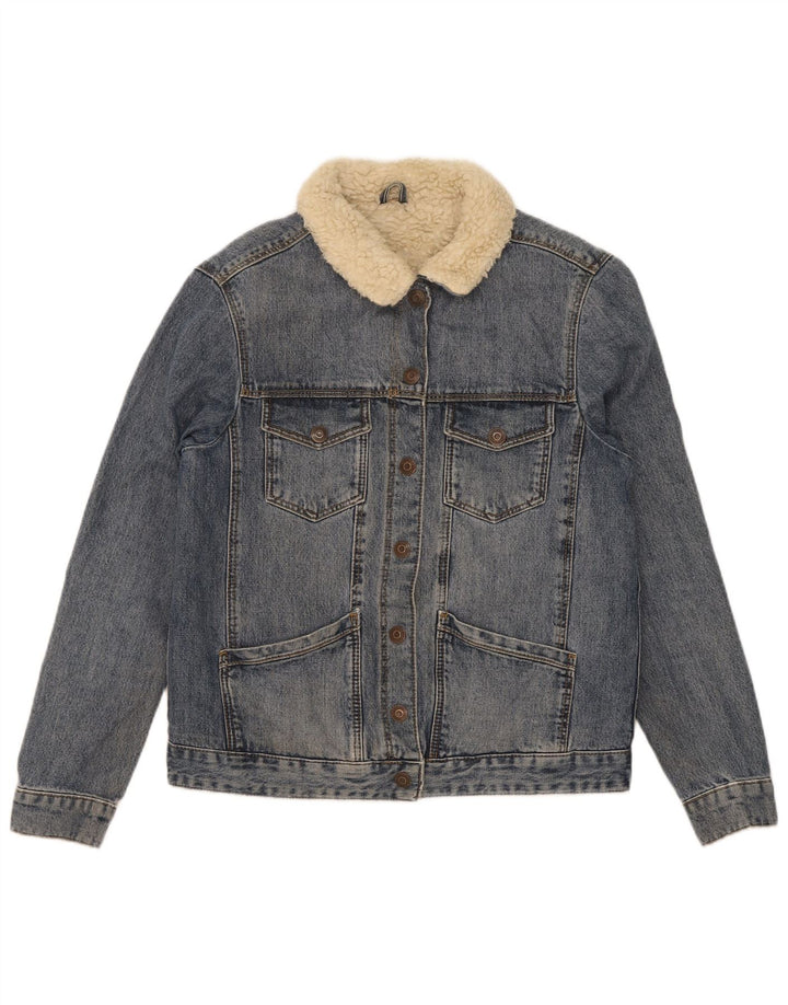 Topshop Womens Sherpa Denim Jacket UK 8 Small Blue Cotton