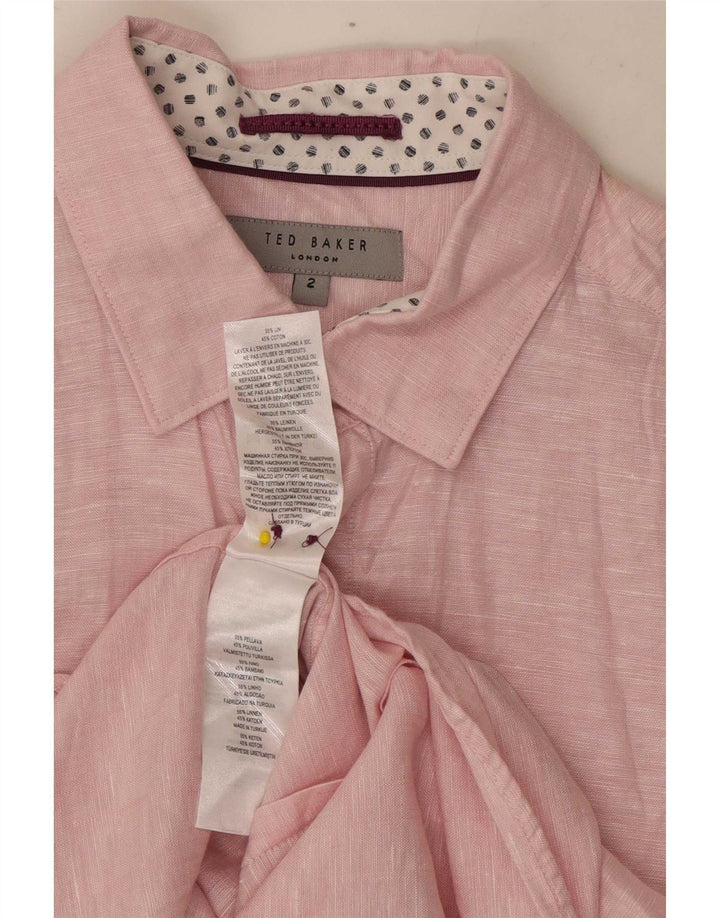 Ted Baker Mens Shirt Size 2 Small Pink Flecked Linen