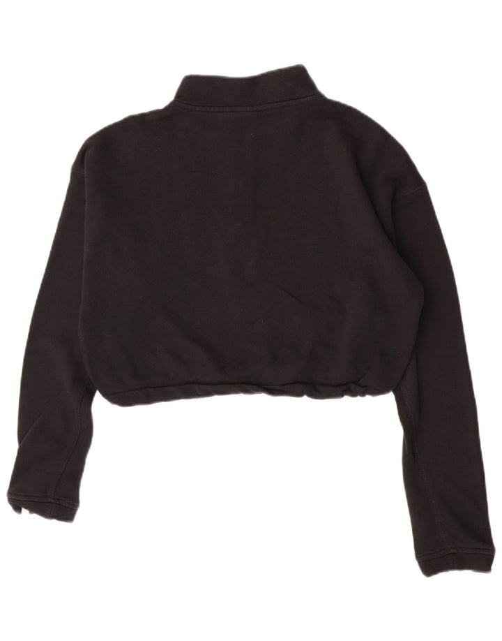 Adidas Womens Crop Zip Neck Sweatshirt Jumper UK 12 Medium Black Cotton