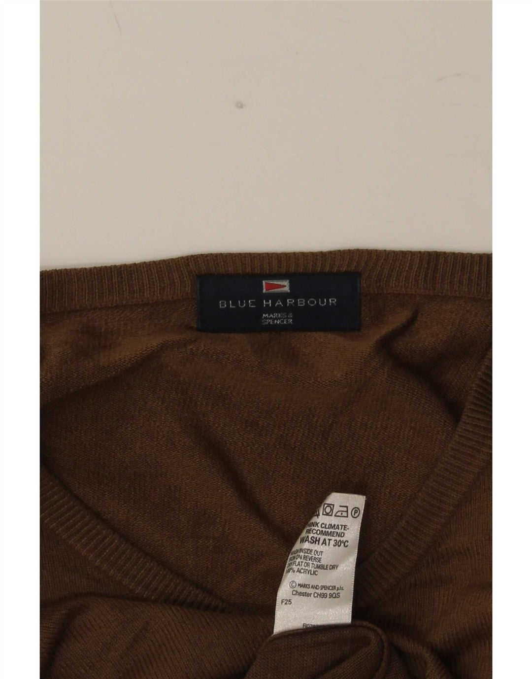 Marks & Spencer Mens Blue Harbour V-Neck Jumper Sweater Medium Beige