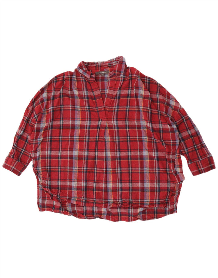 French Connection Womens 3/4 Sleeve Pullover Shirt UK 18 XL Red Check