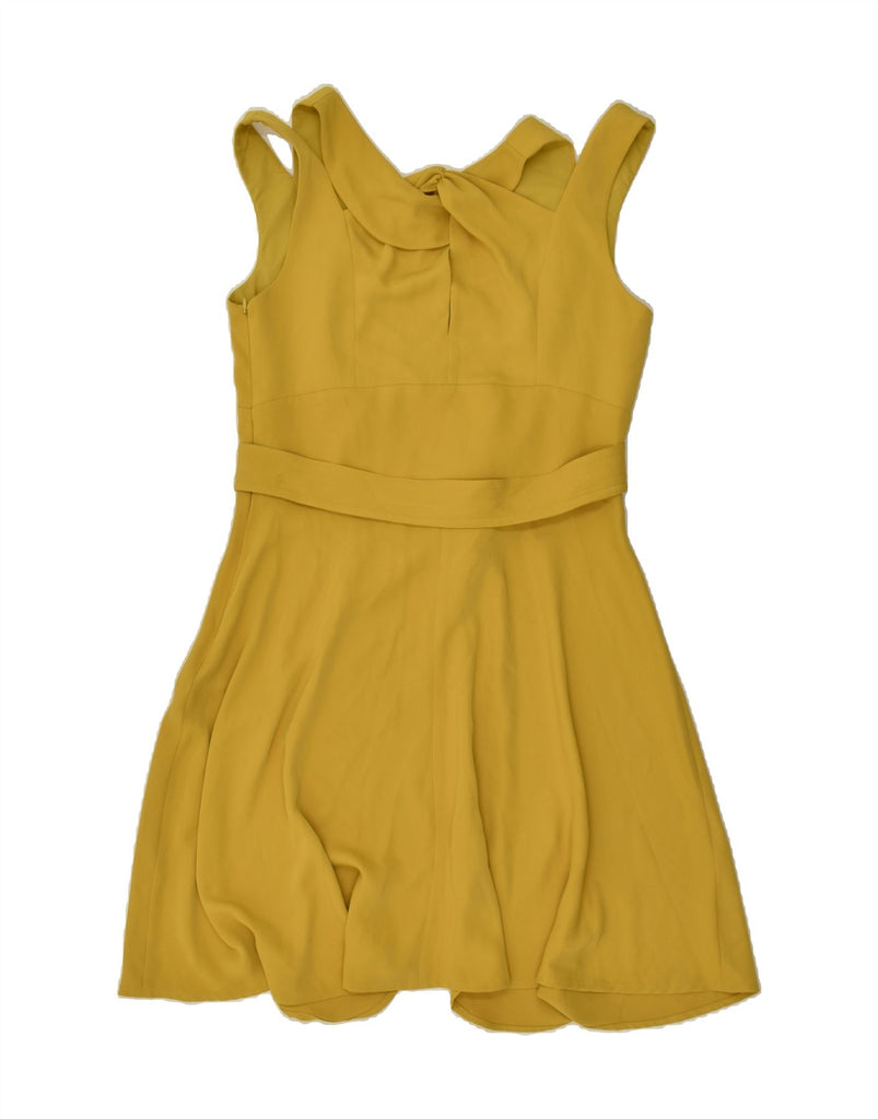 KAREN MILLEN Womens Sleeveless A-Line Dress UK 14 Large Yellow Polyester | Vintage Karen Millen | Thrift | Second-Hand Karen Millen | Used Clothing | Messina Hembry 