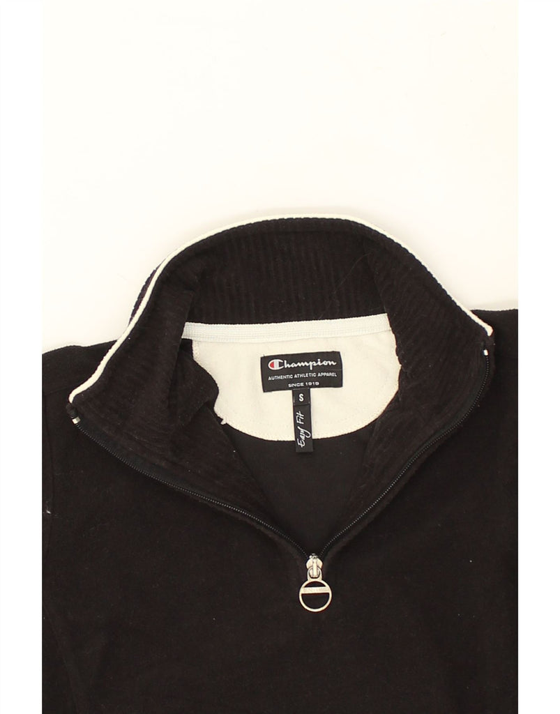 CHAMPION Womens Easy Fit Zip Neck Fleece Jumper UK 8 Small Black Polyester | Vintage Champion | Thrift | Second-Hand Champion | Used Clothing | Messina Hembry 