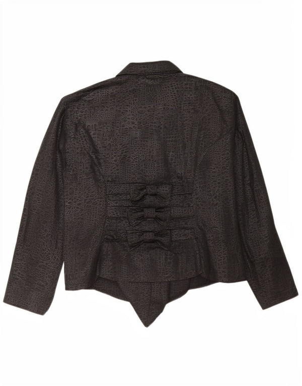 Vintage Womens Asymetric 3 Button Blazer Jacket IT 48 XL Black Animal Print