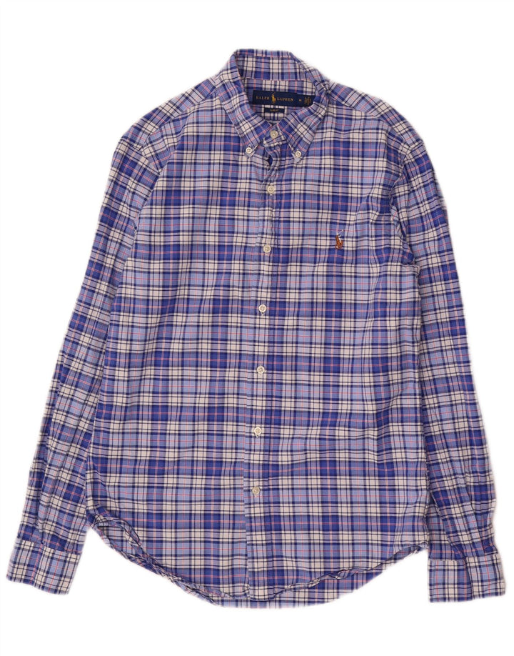 Ralph Lauren Mens Slim Fit Shirt Medium Blue Plaid Cotton