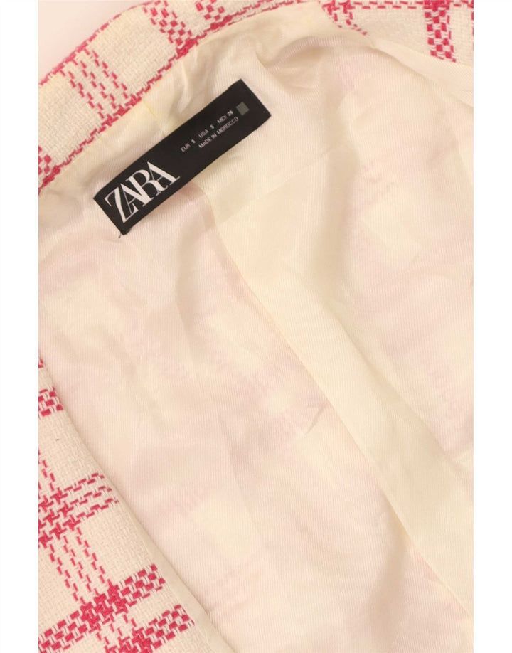 Zara Womens Double Breasted Blazer Jacket UK 10 Small White Check