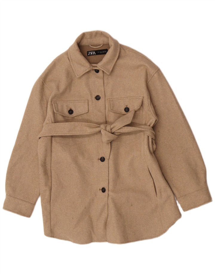 Zara Womens Shacket Jacket UK 14 Large Beige Polyester
