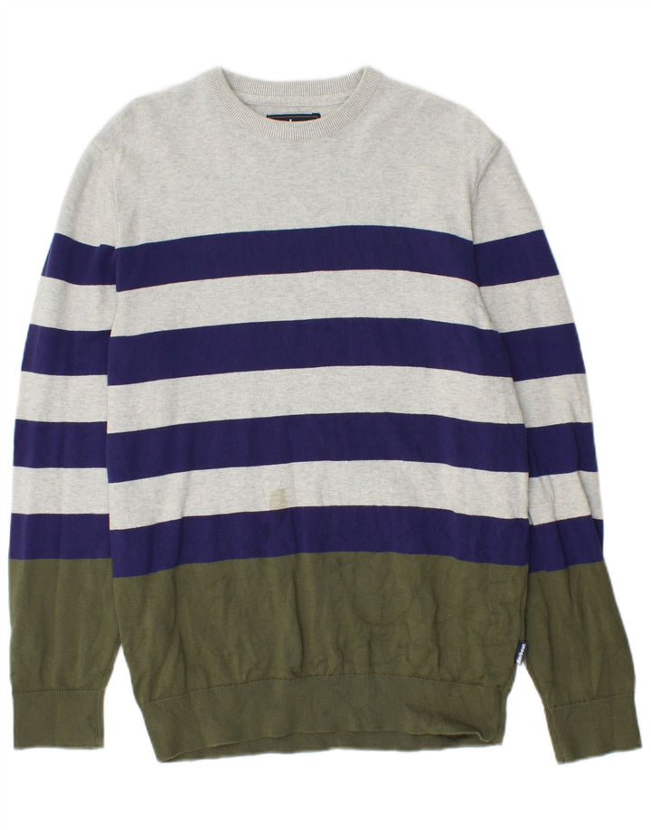 BARBOUR Mens Crew Neck Jumper Sweater Large Multicoloured Striped Cotton