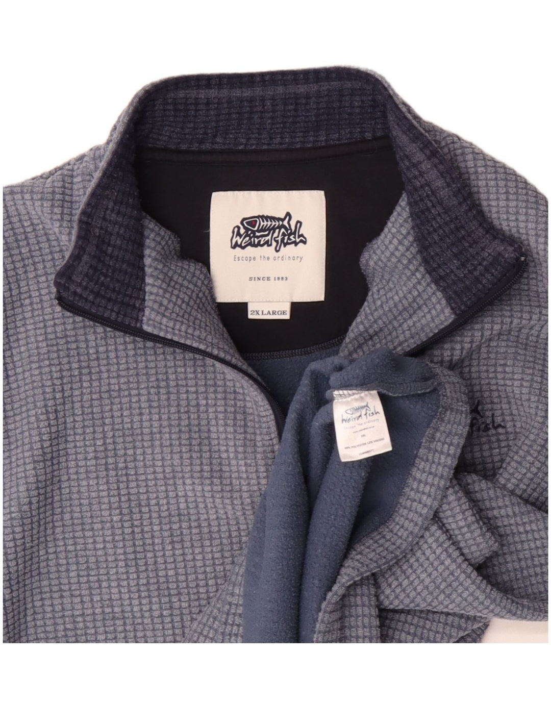 Weird Fish Mens Zip Neck Fleece Jumper 2XL Blue Check Polyester