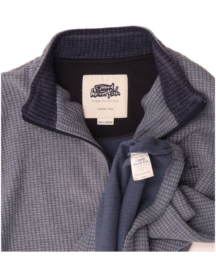 Weird Fish Mens Zip Neck Fleece Jumper 2XL Blue Check Polyester
