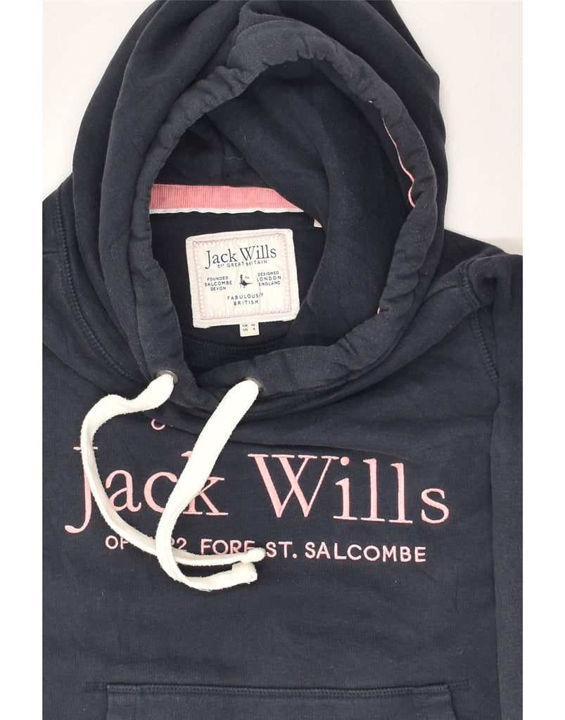 JACK WILLS Womens Oversized Graphic Hoodie Jumper UK 10 Small Navy Blue | Vintage Jack Wills | Thrift | Second-Hand Jack Wills | Used Clothing | Messina Hembry 