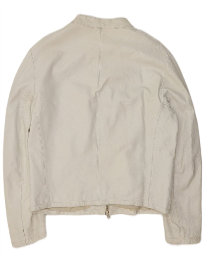 Vintage Mens Leather Bomber Jacket UK 40 Large White