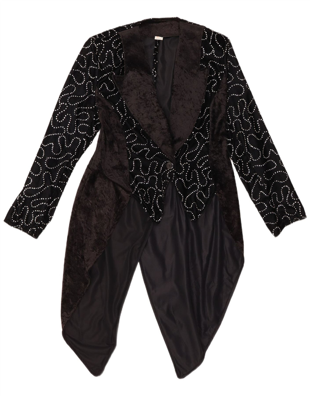 VINTAGE Womens Abstract Pattern Tailcoat Blazer Jacket IT 42 Medium Black