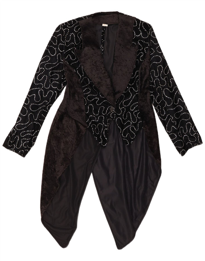 VINTAGE Womens Abstract Pattern Tailcoat Blazer Jacket IT 42 Medium Black