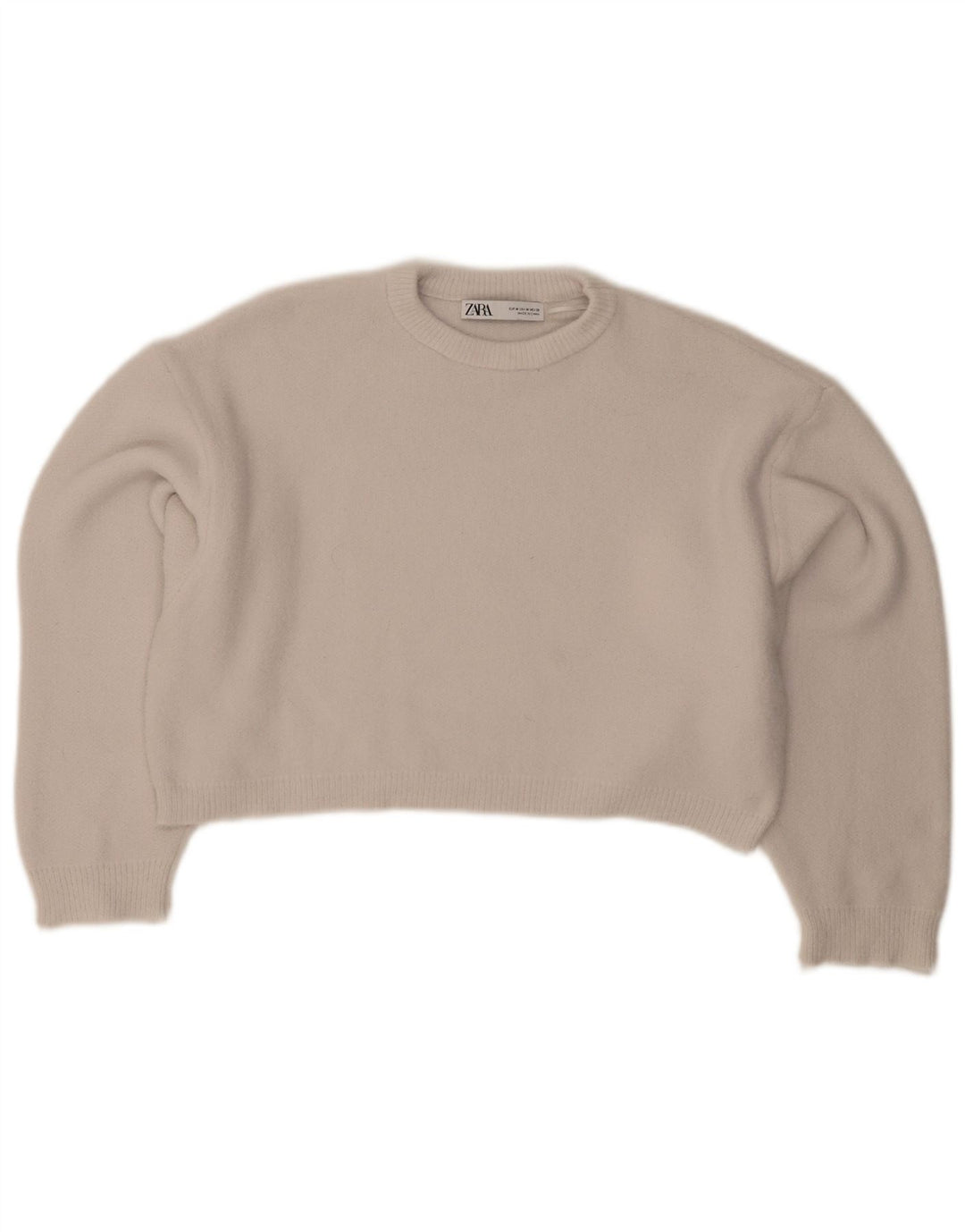 Zara Womens Crop Oversized Crew Neck Jumper Sweater UK 14 Medium Grey