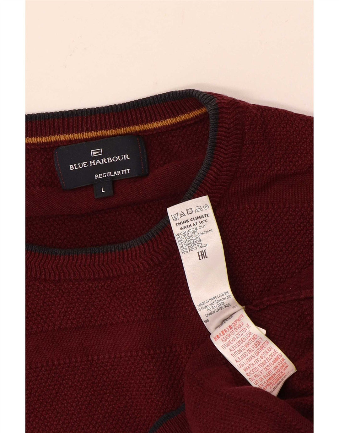Marks & Spencer Mens Blue Harbour Crew Neck Jumper Sweater Large Maroon