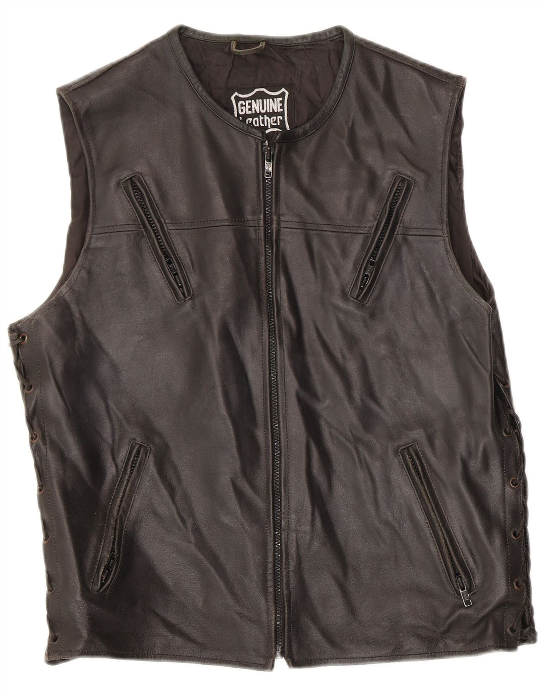 Vintage Mens Leather Gilet UK 38 Medium Black Leather