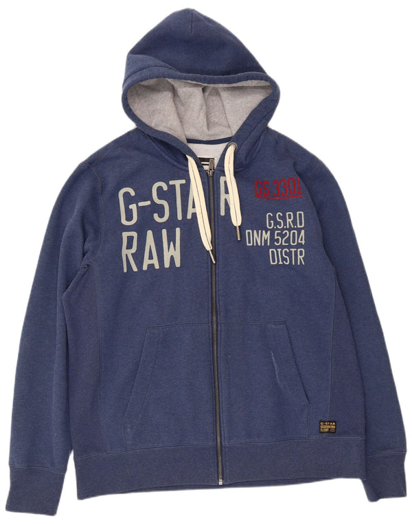 G-Star Mens Graphic Zip Hoodie Sweater 2XL Navy Blue Polyester