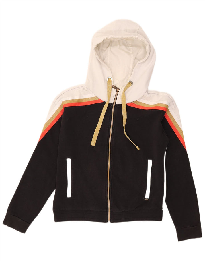 GAS Womens Zip Hoodie Sweater UK 14 Medium Black Colourblock Cotton