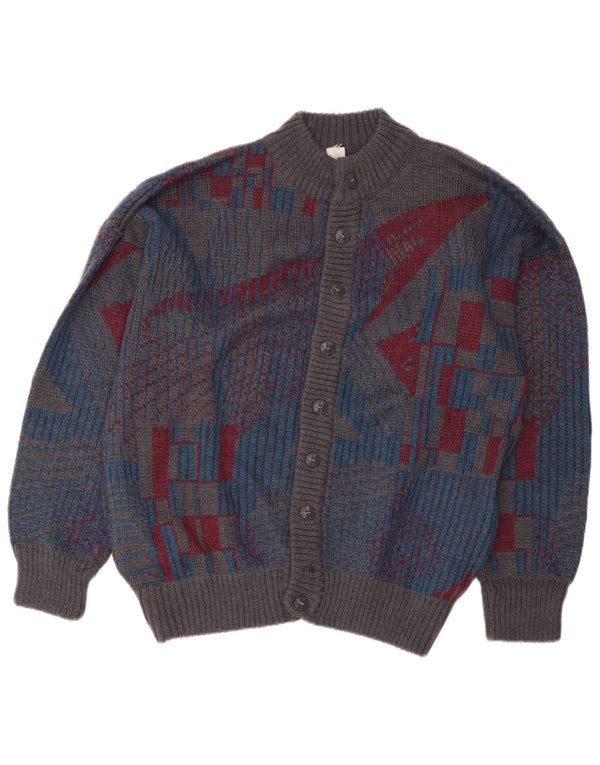 Vintage Mens Cardigan Sweater IT 54 XL Grey Geometric Wool