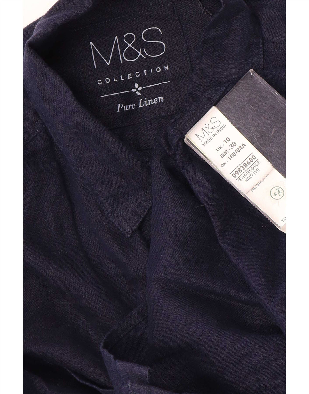 Marks & Spencer Womens Shirt UK 10 Small Navy Blue Linen
