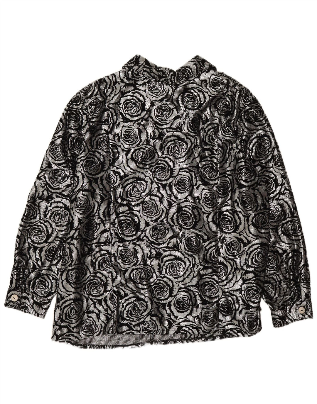 Vintage Womens Shirt Blouse UK 28 6XL Silver Floral Polyester