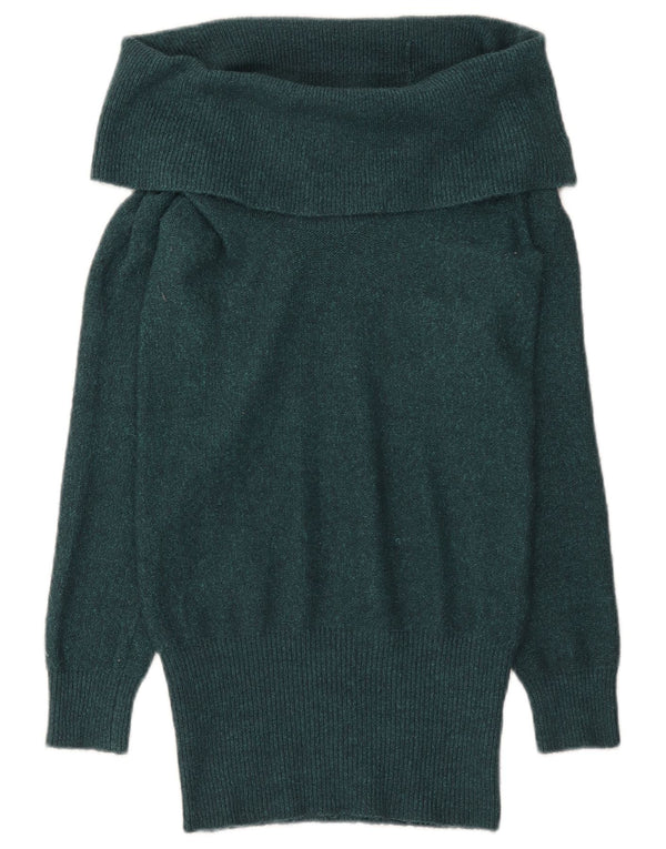 Topshop Womens Longline Roll Neck Jumper Sweater UK 8 Small Green Acrylic