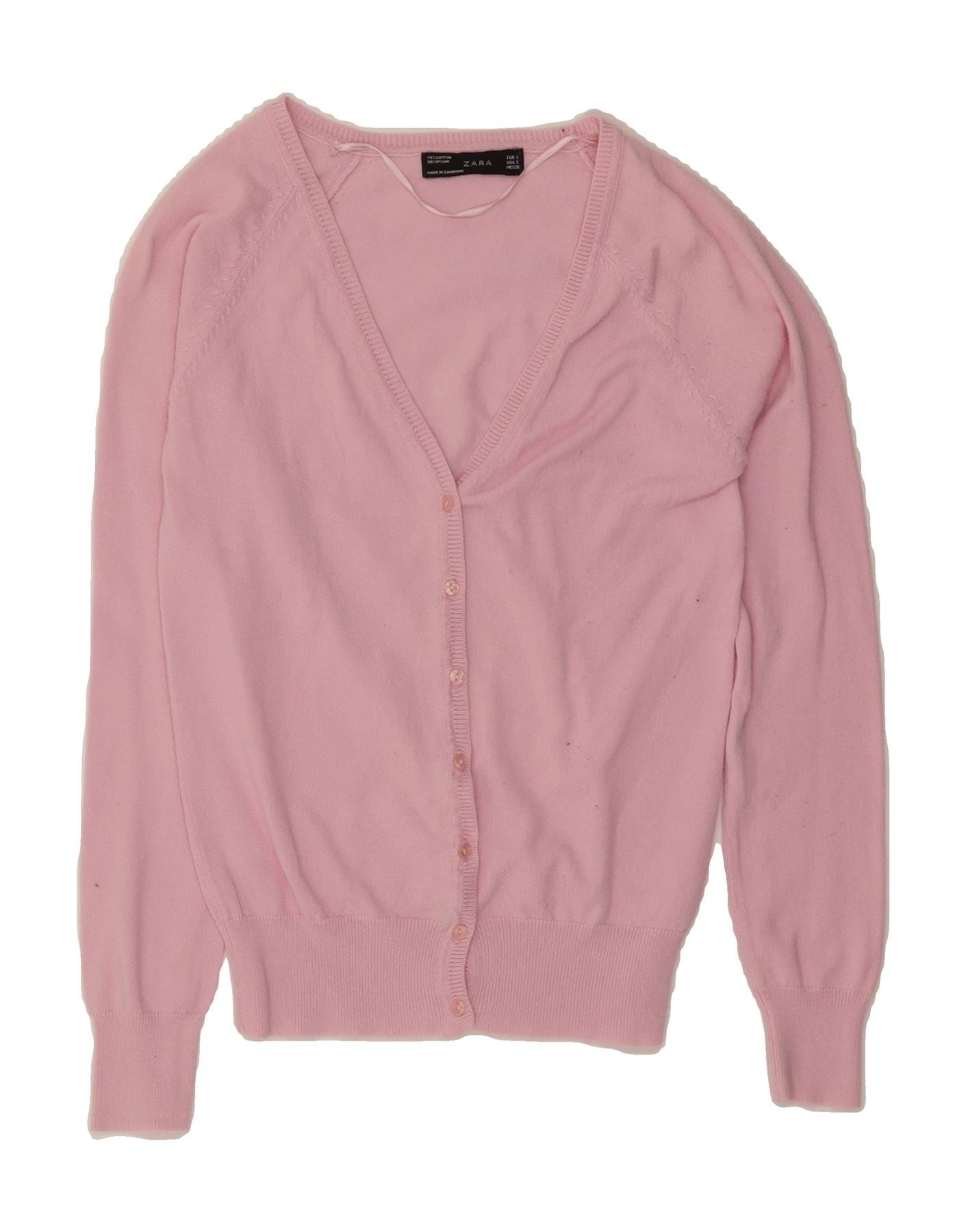 ZARA Damen Strickjacke, Größe 10, Rosa, Baumwolle Vintage