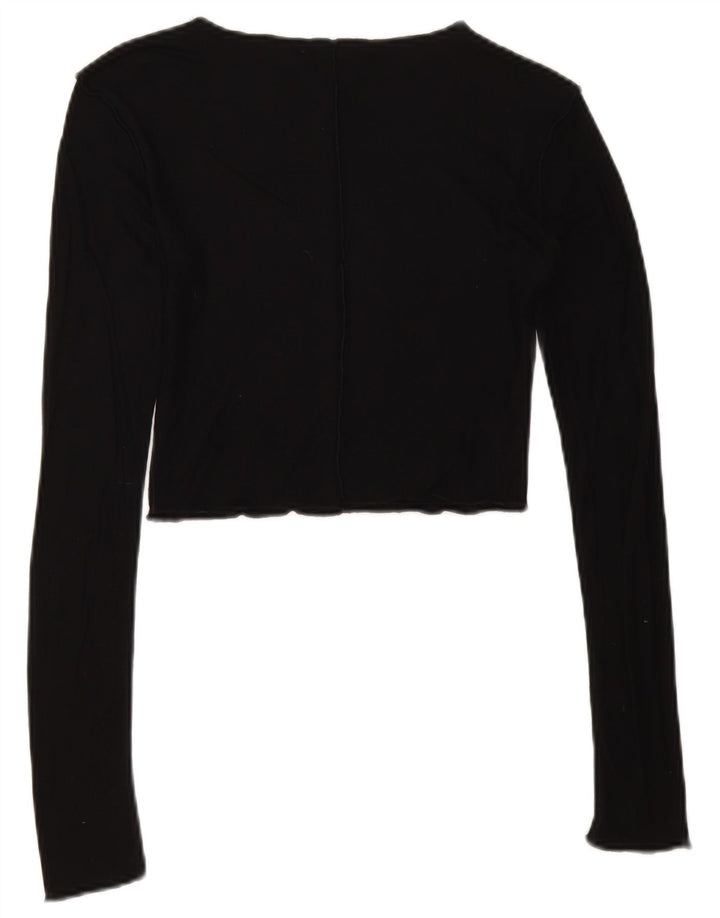 Zara Womens Crop Top Long Sleeve UK 8 Small Black