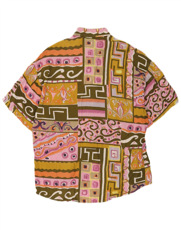 Vintage Mens Short Sleeve Shirt Large Multicoloured Patchwork Viscose