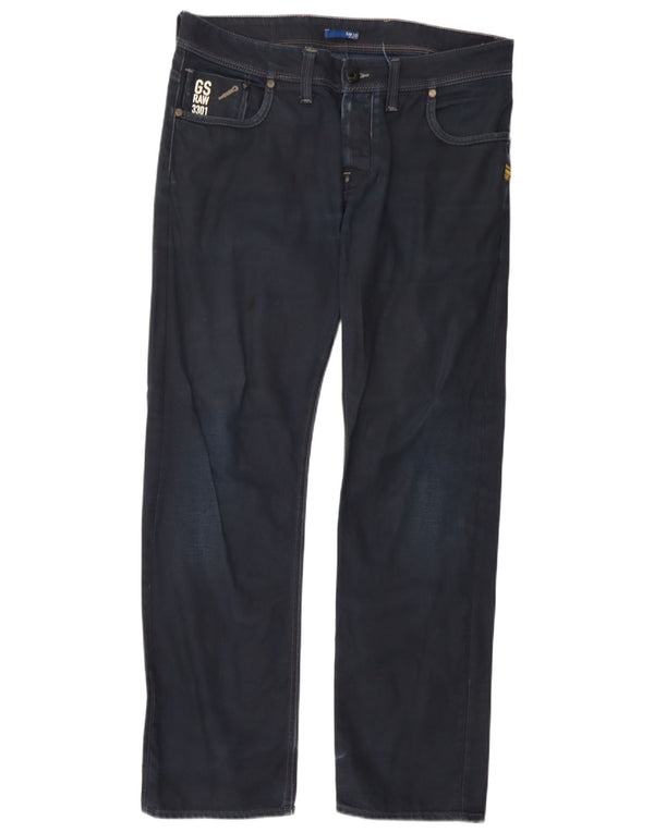 G-Star Mens Attacc Low Straight Jeans W34 L32 Navy Blue Cotton