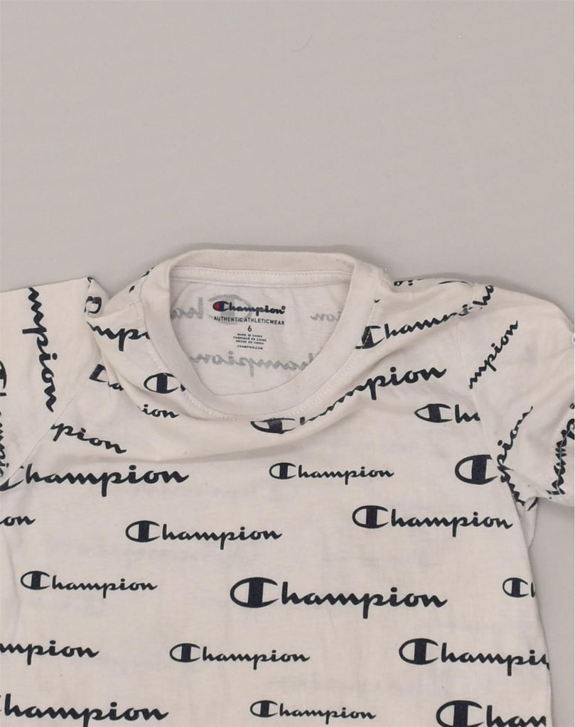 CHAMPION Boys Graphic T-Shirt Top 5-6 Years White Cotton | Vintage Champion | Thrift | Second-Hand Champion | Used Clothing | Messina Hembry 