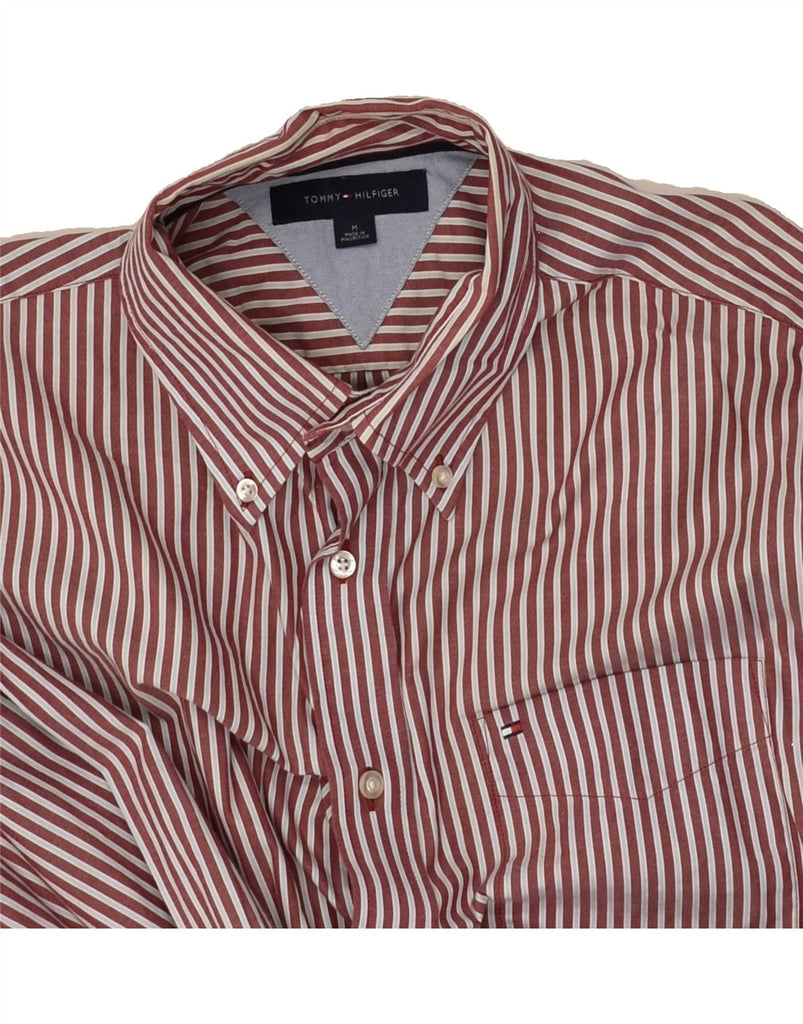 TOMMY HILFIGER Mens Shirt Medium Burgundy Striped Cotton | Vintage Tommy Hilfiger | Thrift | Second-Hand Tommy Hilfiger | Used Clothing | Messina Hembry 