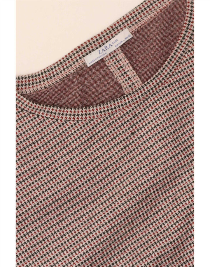 Zara Womens Oversized Blouse Top UK 14 Large Brown Houndstooth