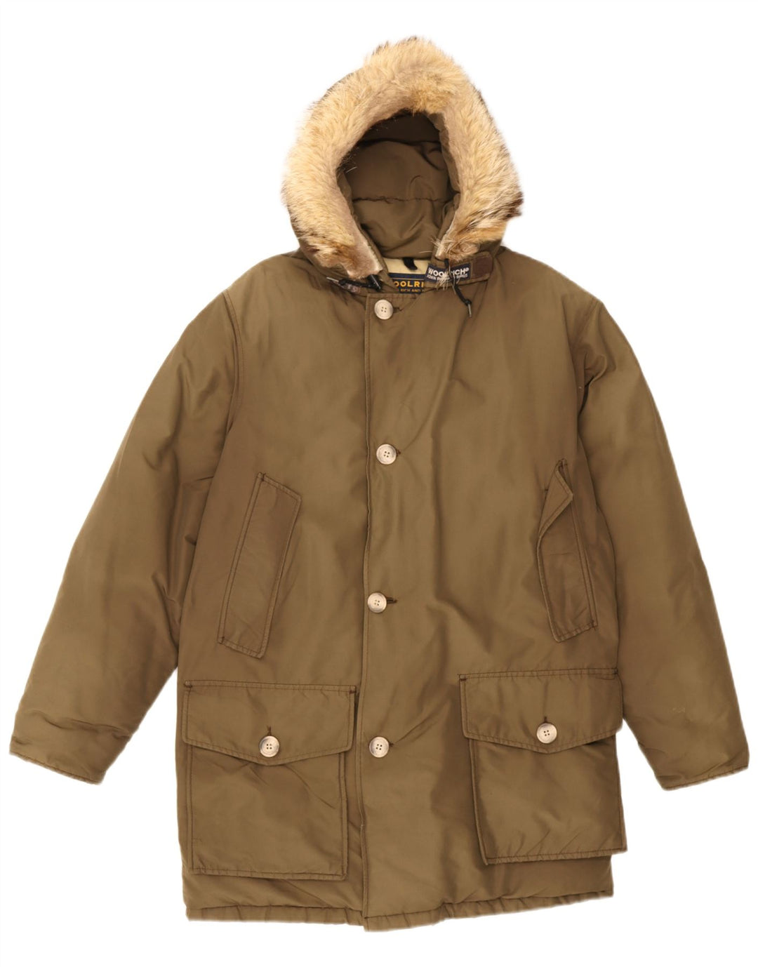 Woolrich Mens Hooded Padded Coat UK 36 Small Khaki