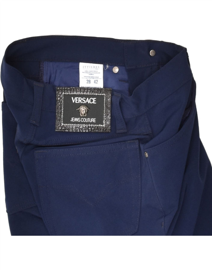 VERSACE Womens Tapered Casual Trousers W28 L27  Navy Blue Polyamide | Vintage Versace | Thrift | Second-Hand Versace | Used Clothing | Messina Hembry 