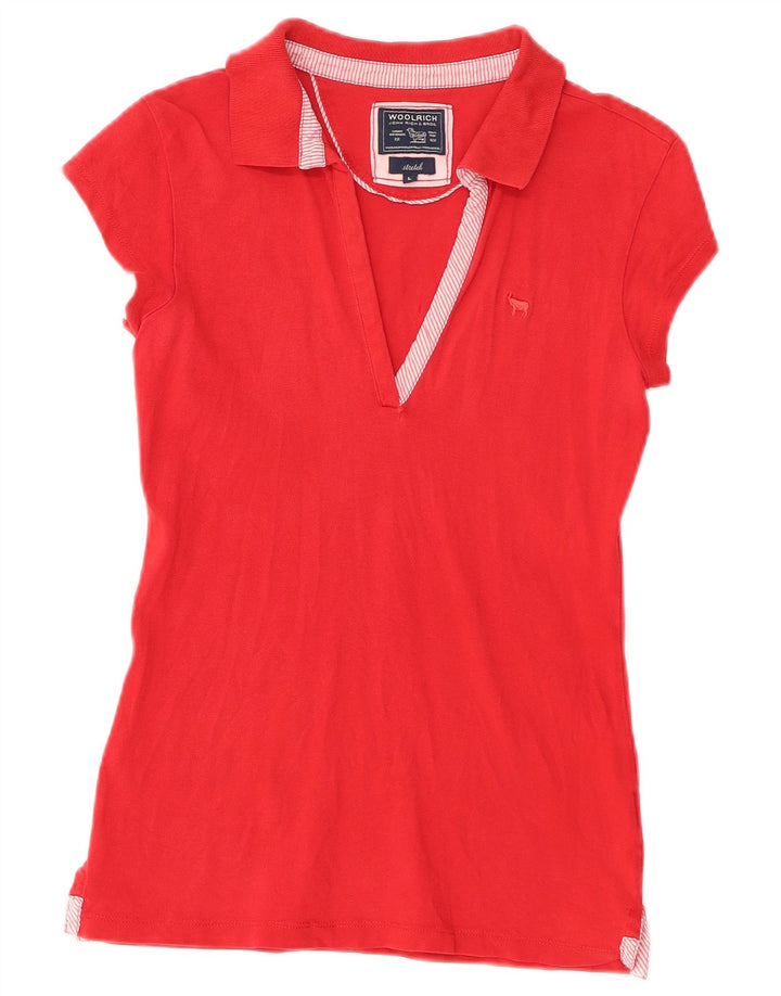 Woolrich Womens Stretch Polo Shirt UK 14 Large Red Cotton