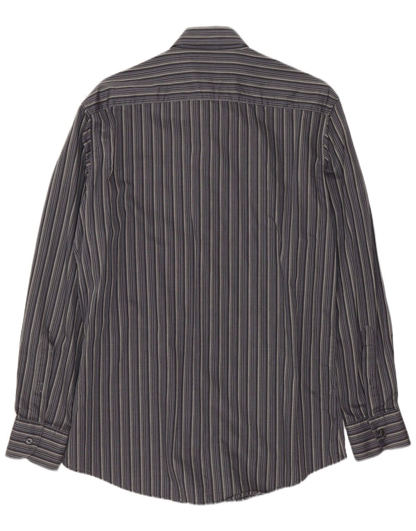 Zegna Mens Shirt Medium Grey Striped Cotton