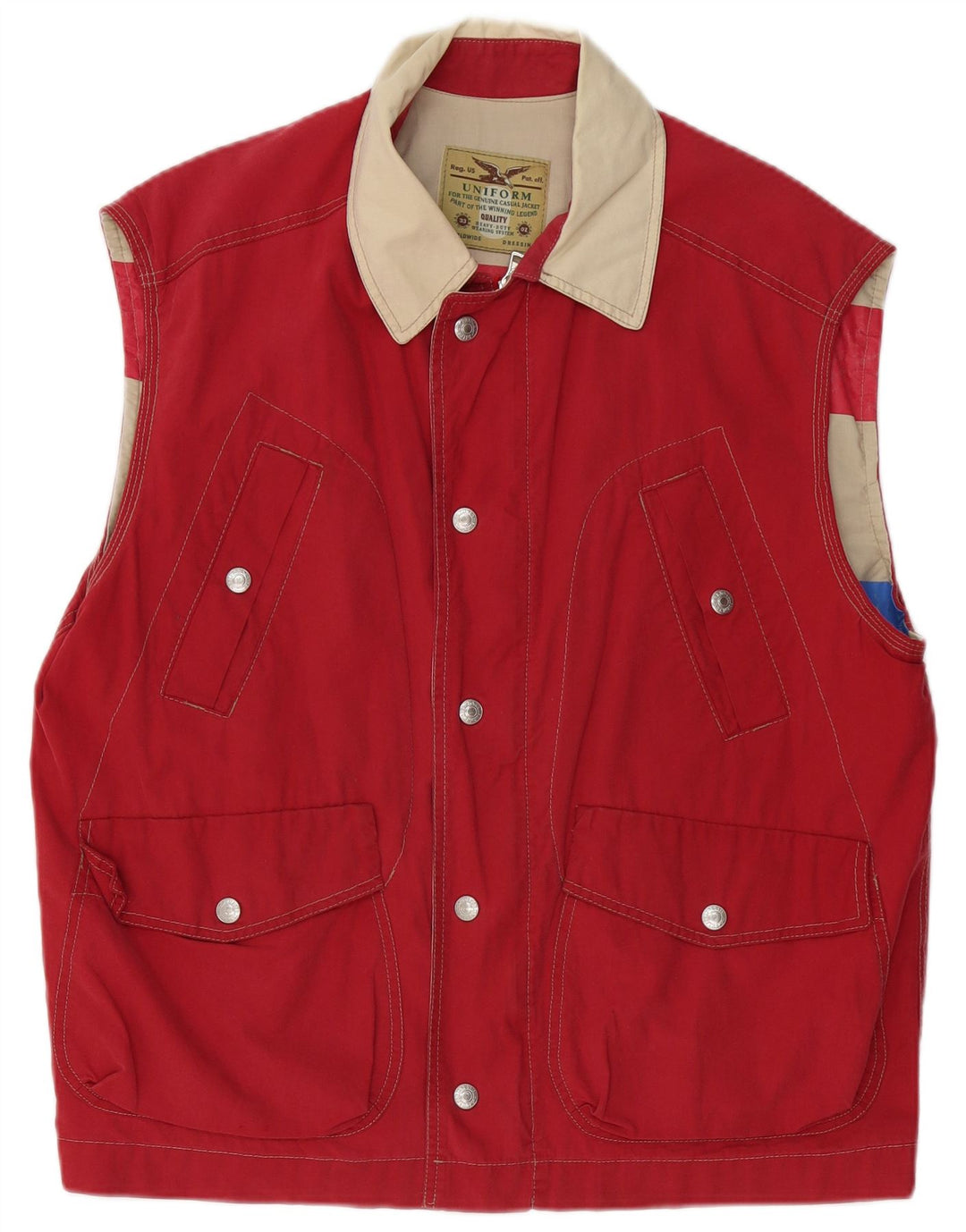 Uniform Mens Oversized Utility Gilet UK 36 Small Red Cotton