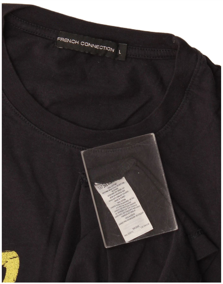 French Connection Mens Graphic T-Shirt Top Large Black Cotton