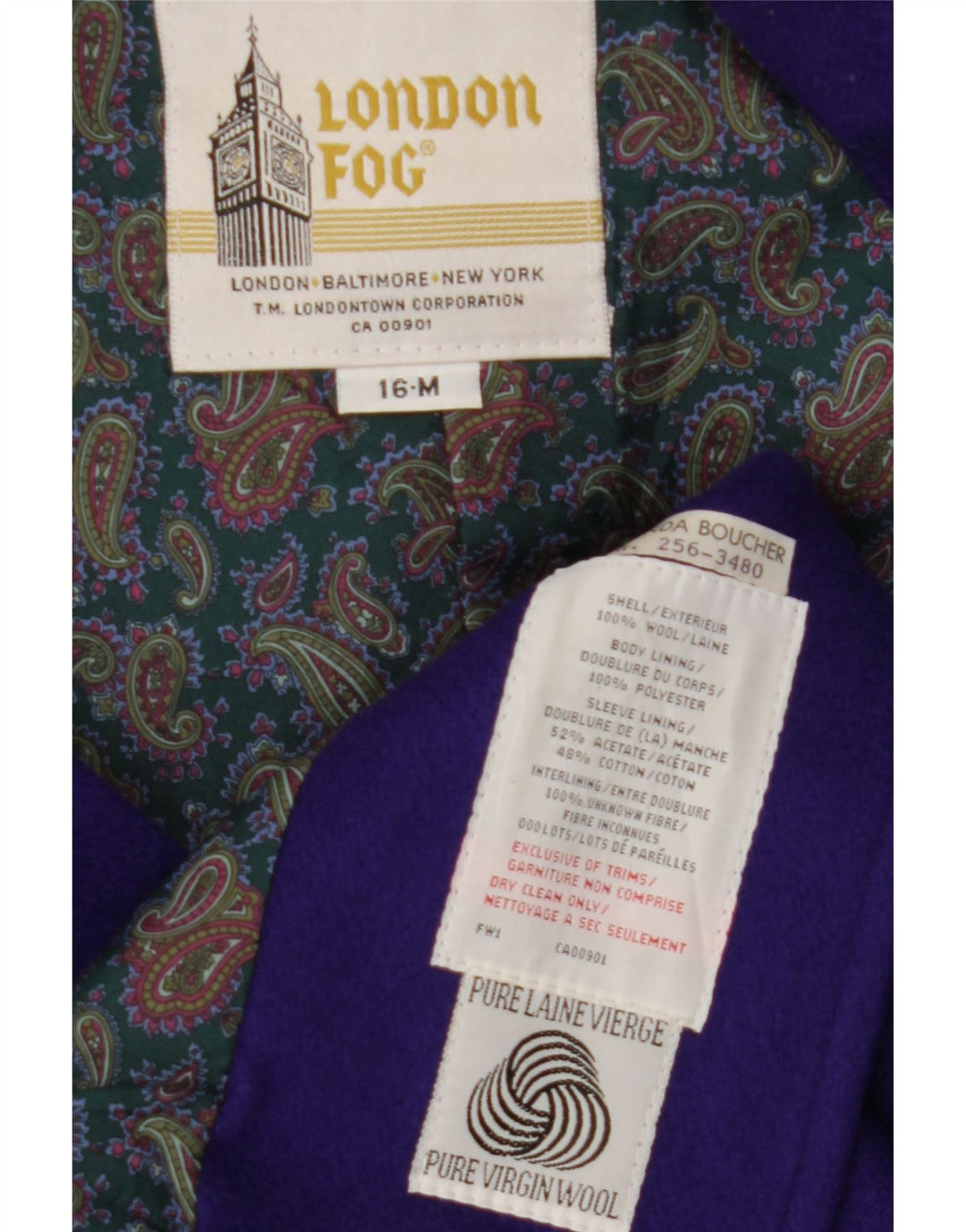 LONDON FOG Womens Overcoat US 16 2XL Blue Virgin Wool