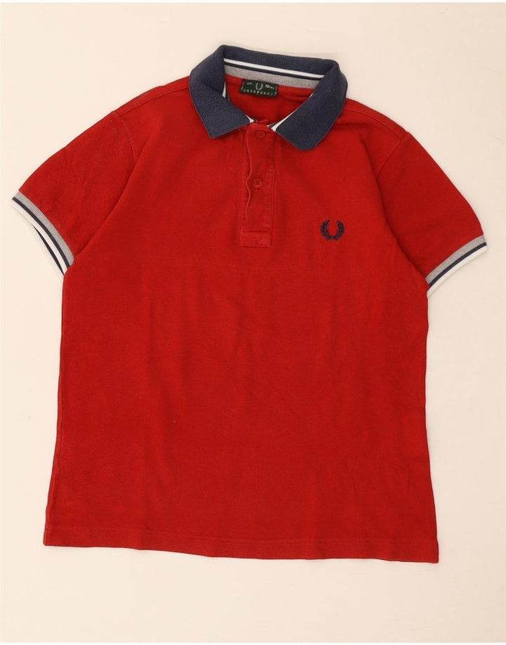 Fred Perry Boys Polo Shirt 9-10 Years Red Colourblock Cotton