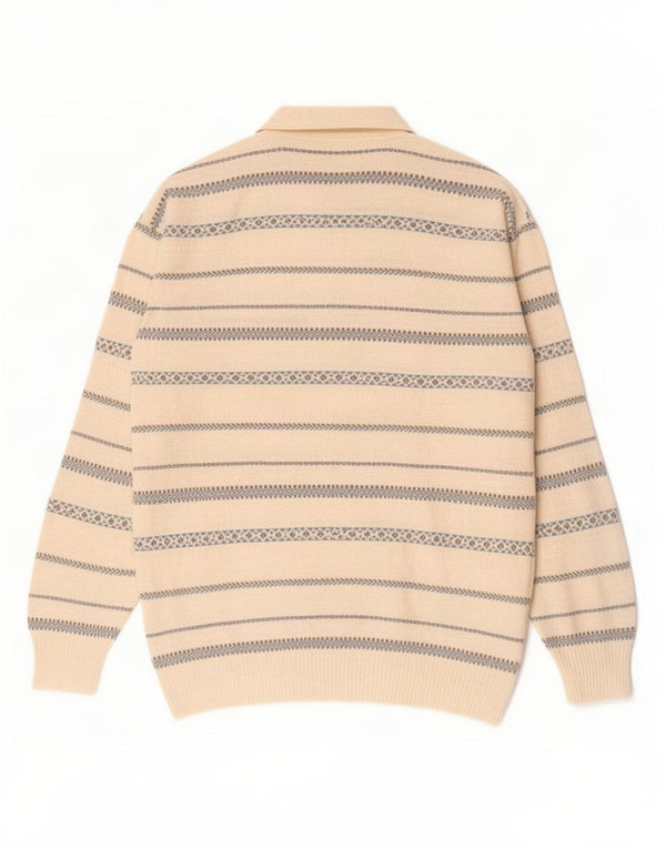 Vintage Mens Polo Neck Jumper Sweater Medium White Striped