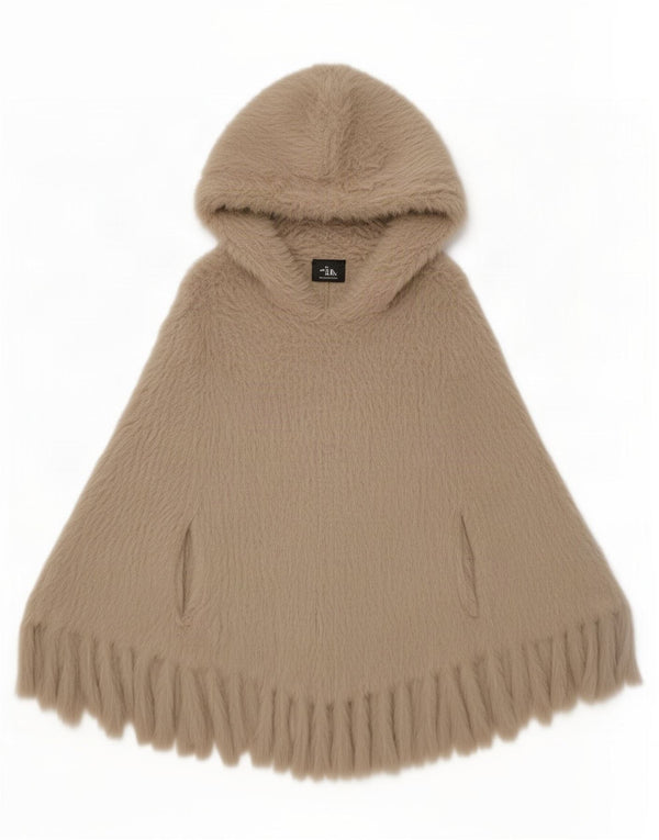 Elisabetta Franchi Womens Hooded Faux Fur Poncho Jumper IT 42 Medium Beige