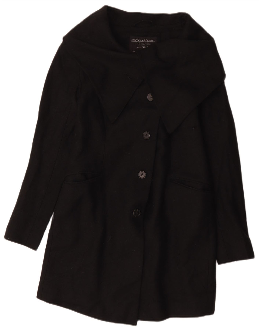 All Saints Womens Overcoat UK 12 Medium Black Wool